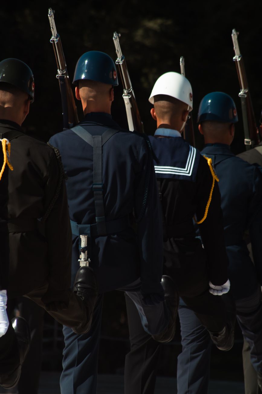 soldiers walking on military parade